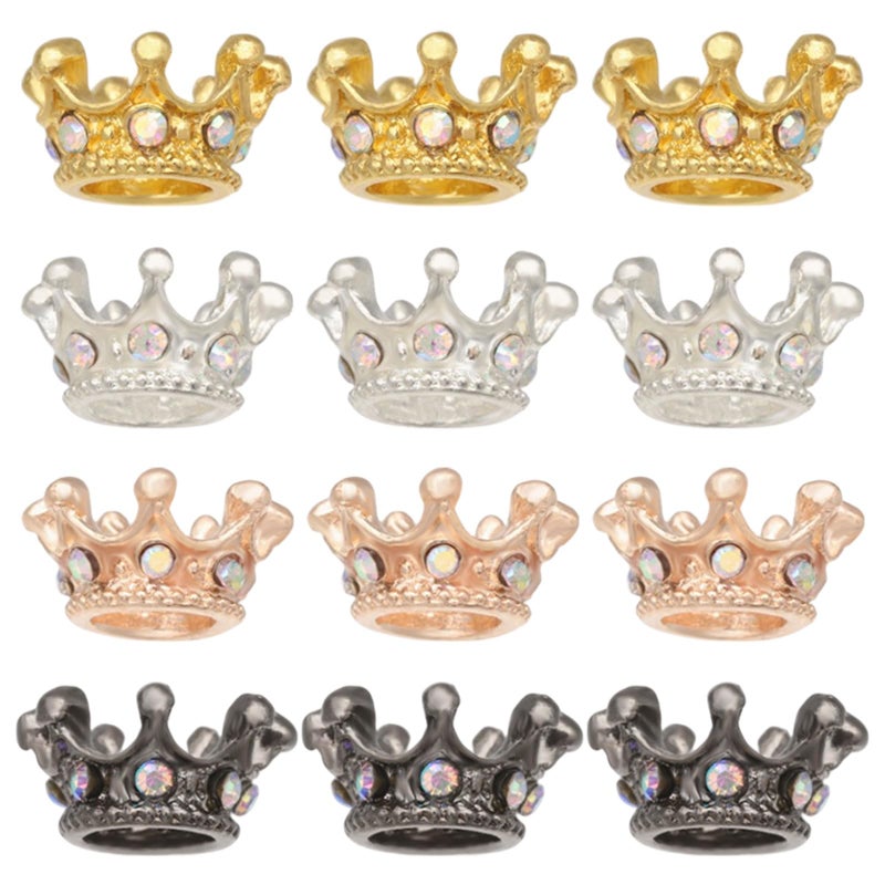 FREEBLOSS 12 Pcs Dollhouse Mini Crown Metal Mini Doll Crown 4 Colors Tiny Miniature Crowns with Stars Princess Cake Topper Dolls Headwear Accessories 0.47 * 0.24""(Gold/Silver/Rose Gold/Black) - Image 1
